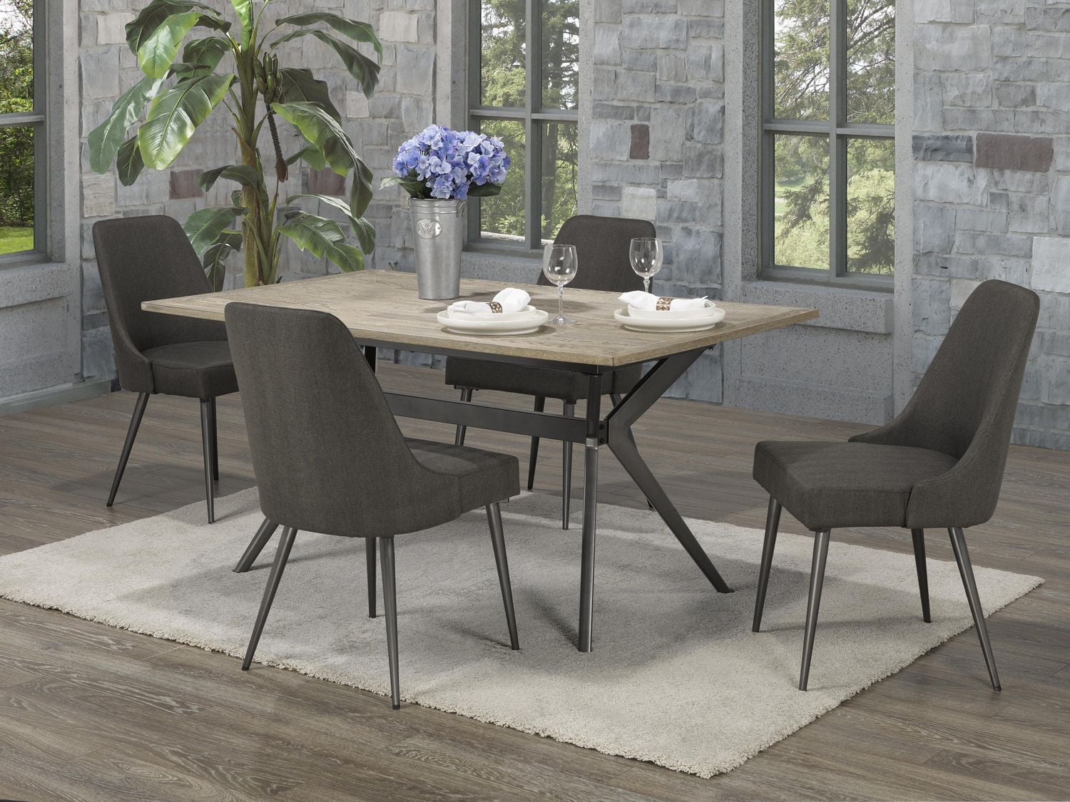 Celine 5-Piece Dining Set, Rustic Oak/Grey