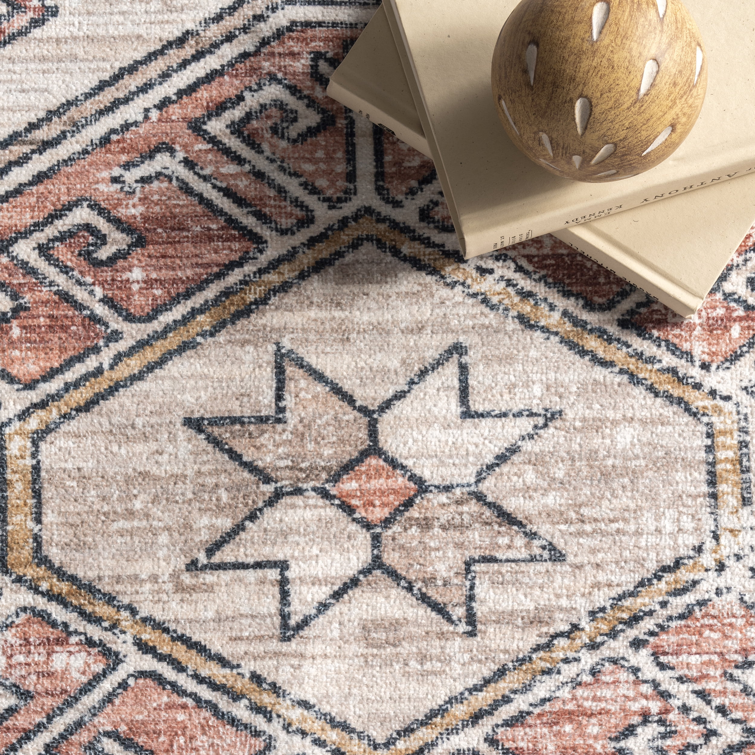 nuLOOM Mae Tribal Motif Machine Washable Peach 8' Modern Square Rug