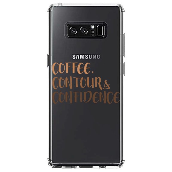 DistinctInk Clear Shockproof Hybrid Case for Samsung Galaxy Note 8 - TPU Bumper Acrylic Back Tempered Glass Screen Protector - Coffee Contour & Confidence