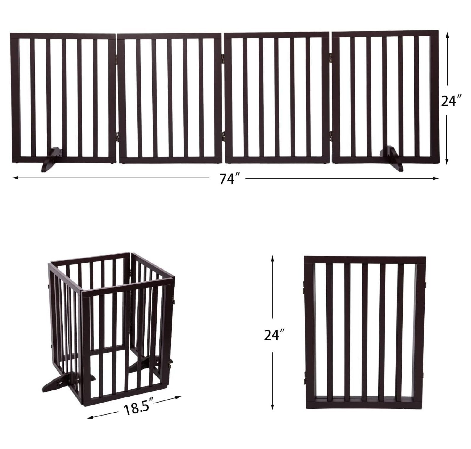 Pet Gates for Dogs, Freestanding Dog Gate with 2pcs Support Feet, Puppy Dog Gates for The House, Dog Fences Indoor, Espresso