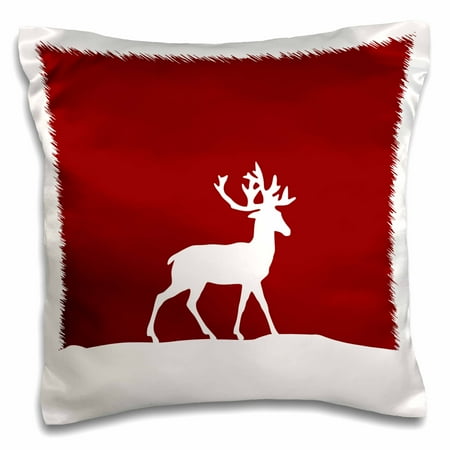 Deer Antlers Silhouette 3dRose Red reindeer in the snow - stylish white deer with antlers silhouette - Wintery Christmas Xmas gift, Pillow Case, 16 by 16-inch ()