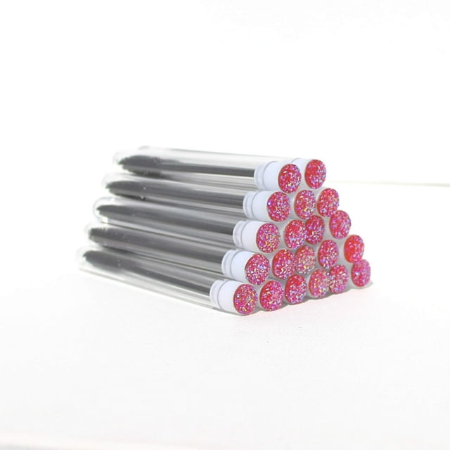 Varitas de cepillo para pestañas | Paquete de 20 | Suministros para extensiones de pestañas | Cepillo carretel de pestañas desechable | Diseño rosa druzy