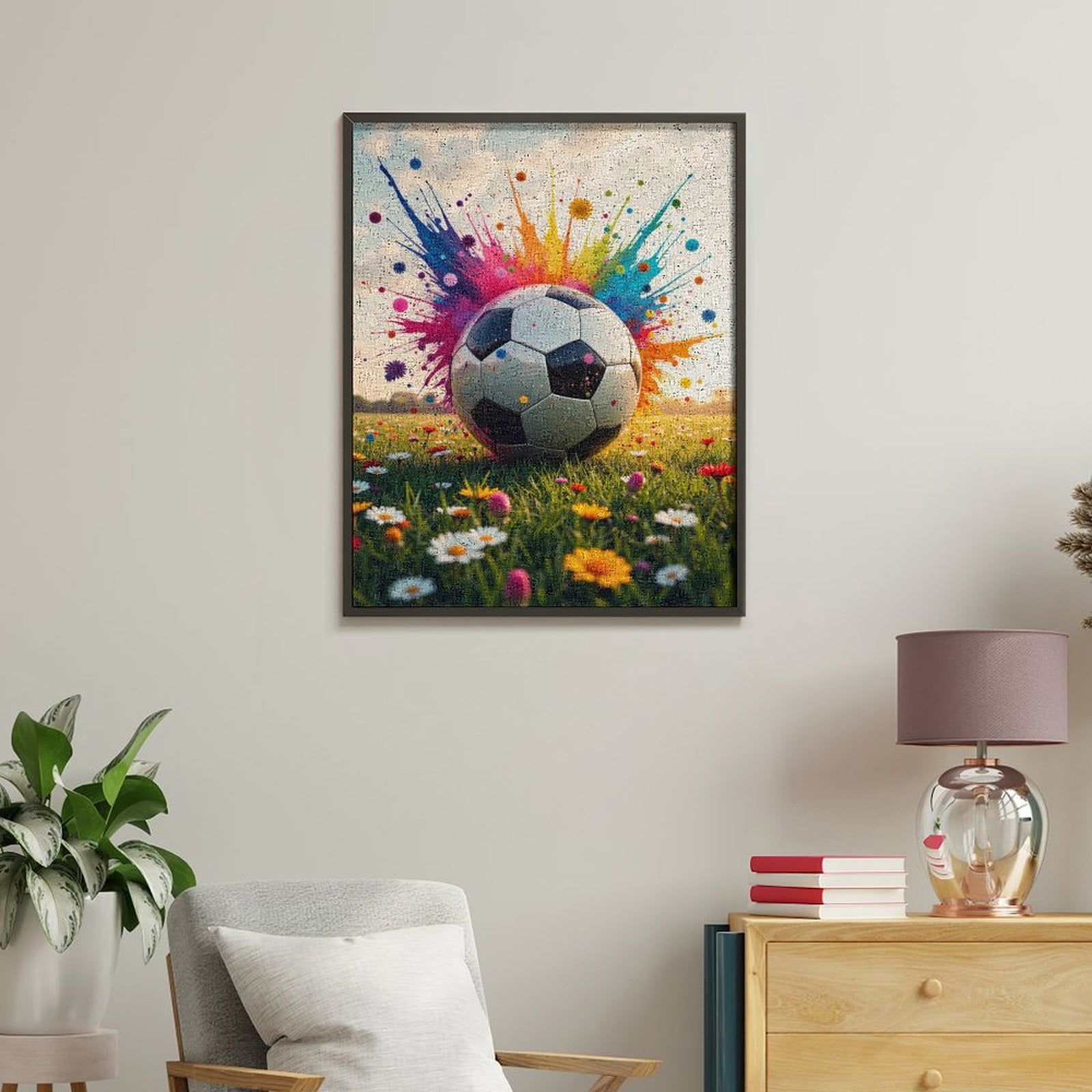 Paint by Numbers Kit for Adults, Soccer Ball Colorful Explosion Flowers Paint by Numbers, Easy Paint by Numbers Kit for Adults Beginner, DIY Adult Paint by Number Kits on Canvas, Home Decor