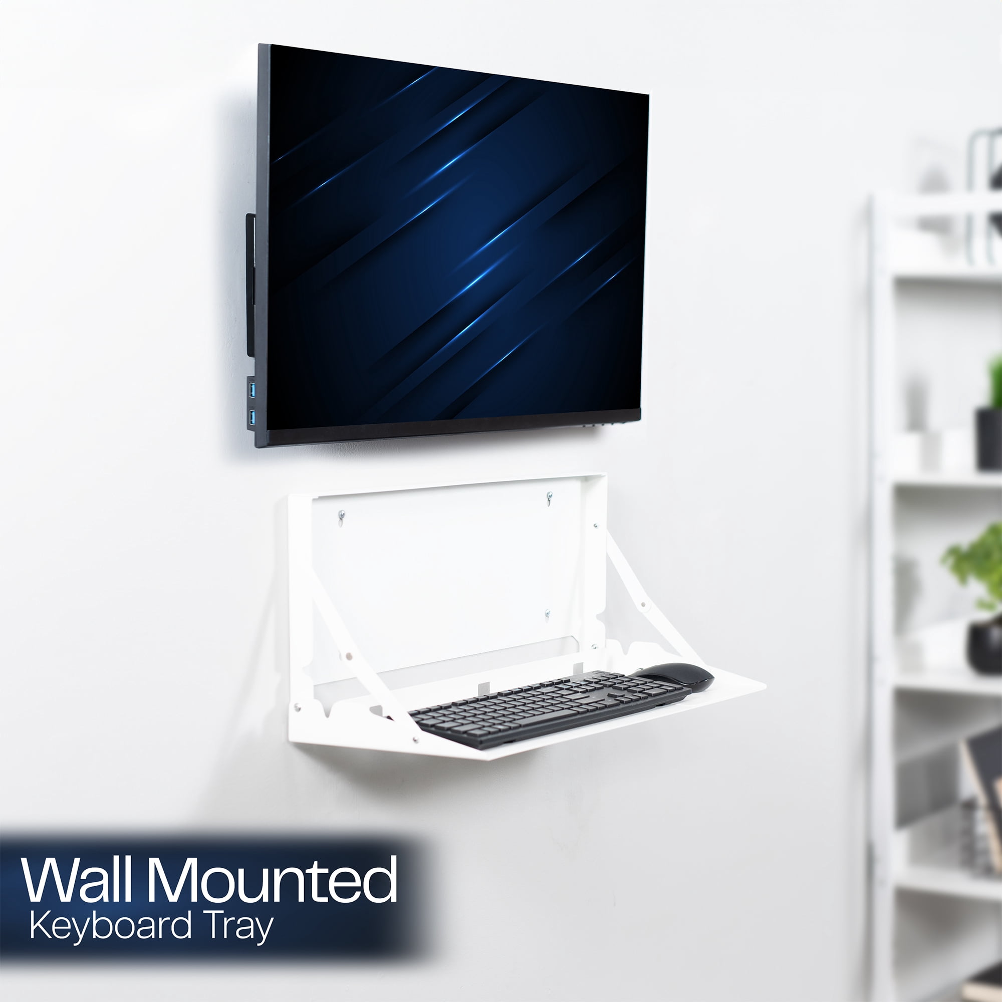 VIVO White Flip Down 24 inch Keyboard Tray Wall Mount with Mouse Pad