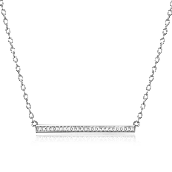 Forever Facets Fine Silver Plated Silver Tone Classic Bar Diamond Accent Necklace, 18"