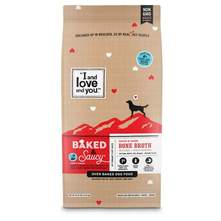 UPC: 0818336012822 | I and love and you  Baked and Saucy Dry Dog Food with Gravy Coating  Beef and Sweet Potato Recipe  Grain Free  Coated in Bone Broth  Prebiotics and Probiotics  Real Meat  No Fillers  10.5 lb Bag