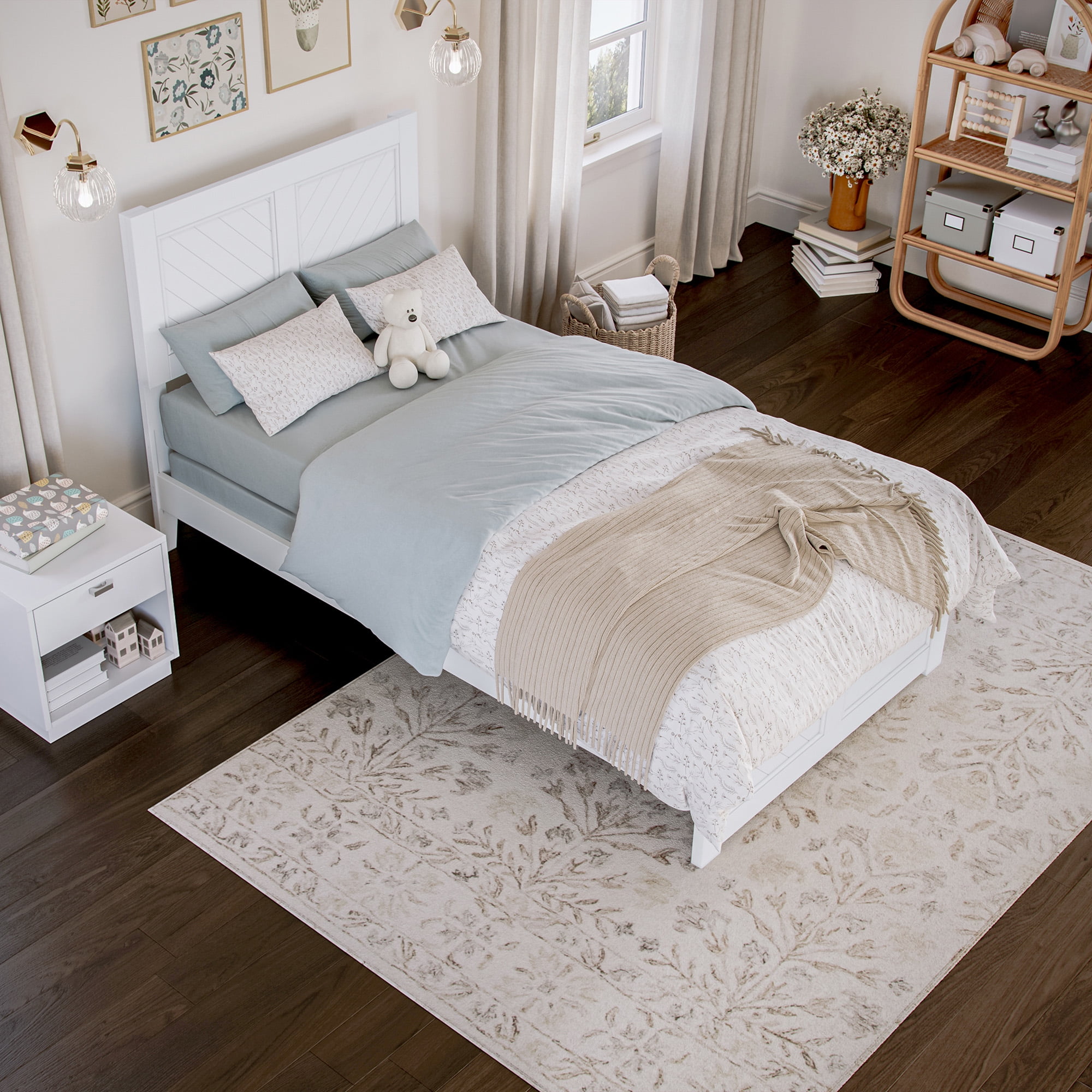 AFI Canyon White Solid Wood Foundation Bed Frame with Matching Footboard, Twin
