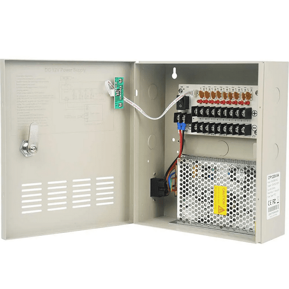 ENS CP1209-5A 12V DC 9CH 5A CCTV Power Supply Box Surge Protected Regulated Filtered Metal Housing