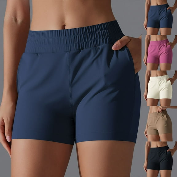 Womens Yoga Shorts Women’s Elastic Waist Summer Solid Casual With Pockets Outing Shorts Pants,Blue S