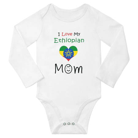 

I Love My Ethiopian Mom Baby Long Slevve Romper Bodysuit (White 3-6 Months)
