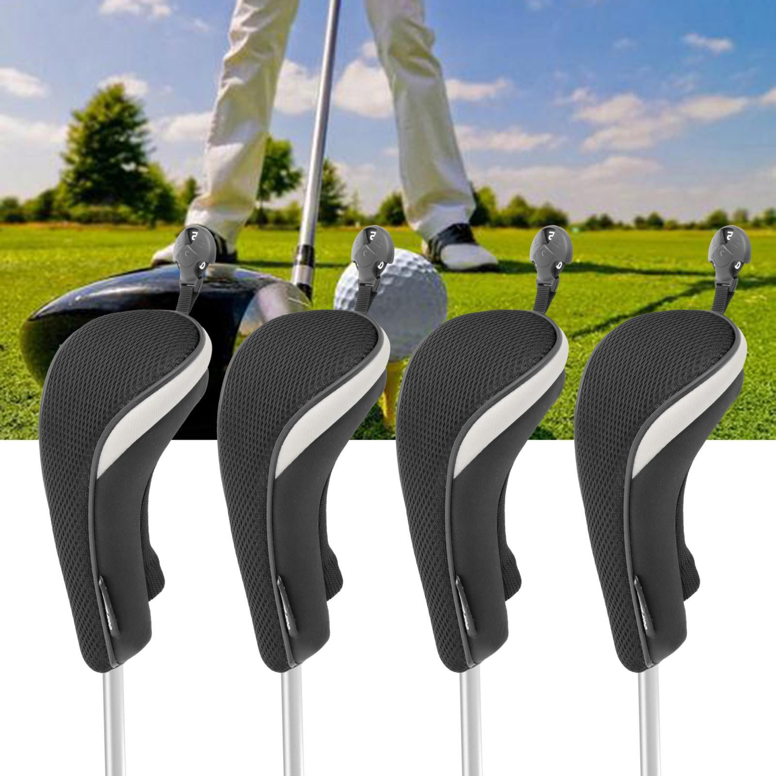 QccHieUs 4 Pieces Golf Hybrid Club Head Covers W/No.Tag Utility Presents Light for Driver Black