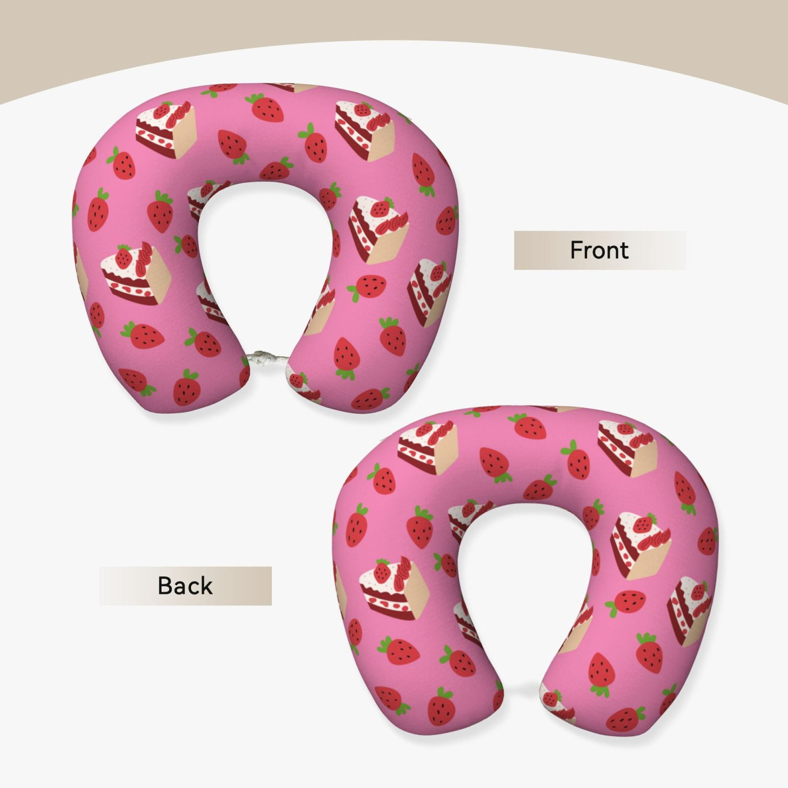 Xecao Strawberry Cake Print Memory Foam Cervical Neck Pillow Versatile U-Shaped Pillows for Home,Office,Camping,Travelling,Soft Washable Cover