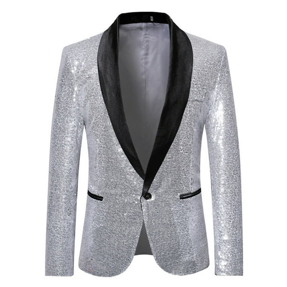 LRen Mens Blazers Slim Fit Business Casual Men Suit Sport Coat One Button Travel Blazer Lightweight Suit Jacket ,2XL,A2-Silver