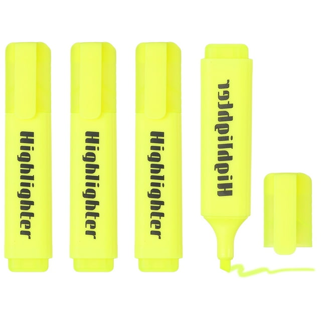 Uxcell Highlighter Pen, 4 Pack Water Based Broad Tip Writing Marker Pens Cute Pastel Colored Highlighter Studying Supplies for Office Home Daily Use, H5713 Yellow