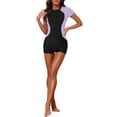 thumbnail image 2 of INSPIRE CHIC Women's Short Sleeve Zipper Monokini Sets 1 Piece Color Block Sporty Swimwear Bathing Suits Small Light Purple, 2 of 5