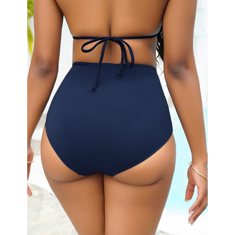 Women High Waisted Bikini Bottoms Tummy Control Swimsuit Bottoms Ruched  Full Coverage Swimsuit Brief 