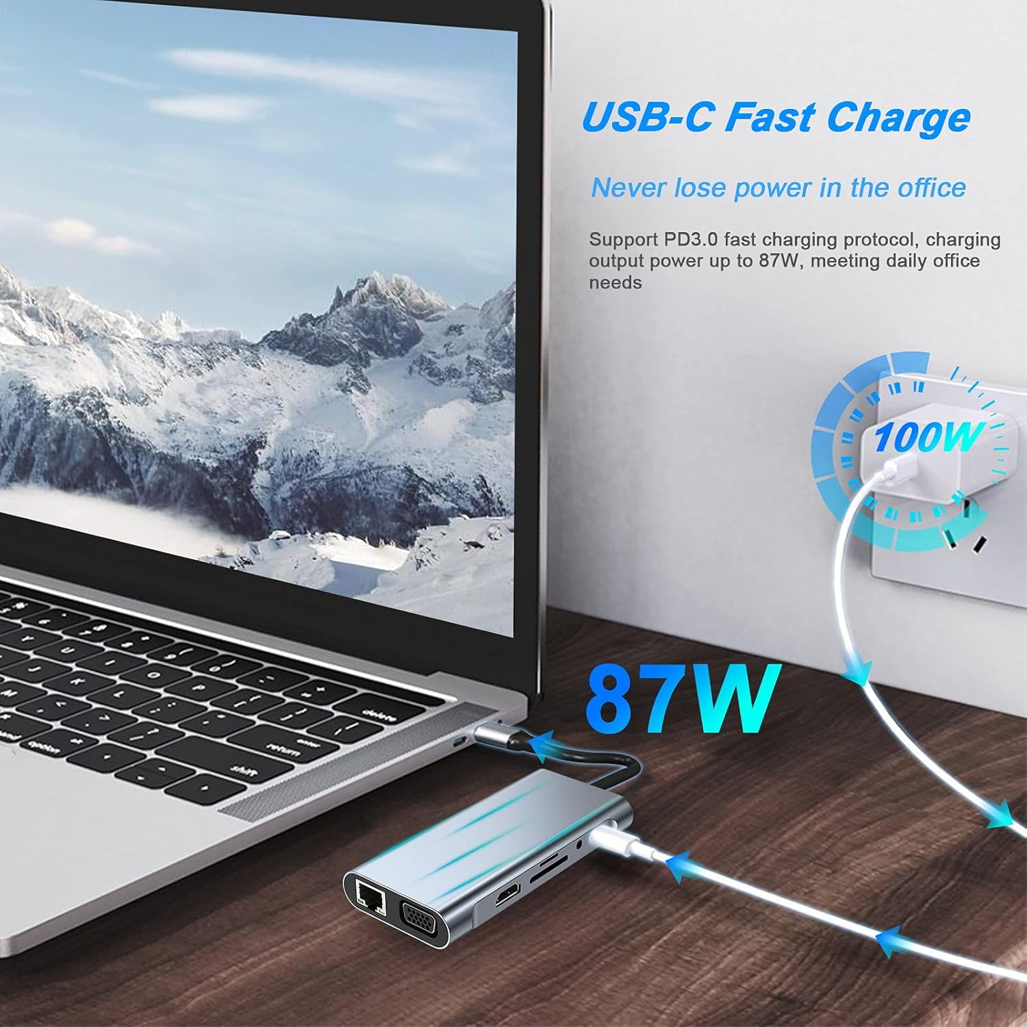 XIHAMA USB C HUB, USB C Adapter 11 in 1 Dongle with 4K HDMI, VGA, Type C PD, RJ45 Ethernet, SD/TF Card Reader, 3.5mm AUX, Docking Station Compatible with MacBook Pro/Air, Other Type C Laptops