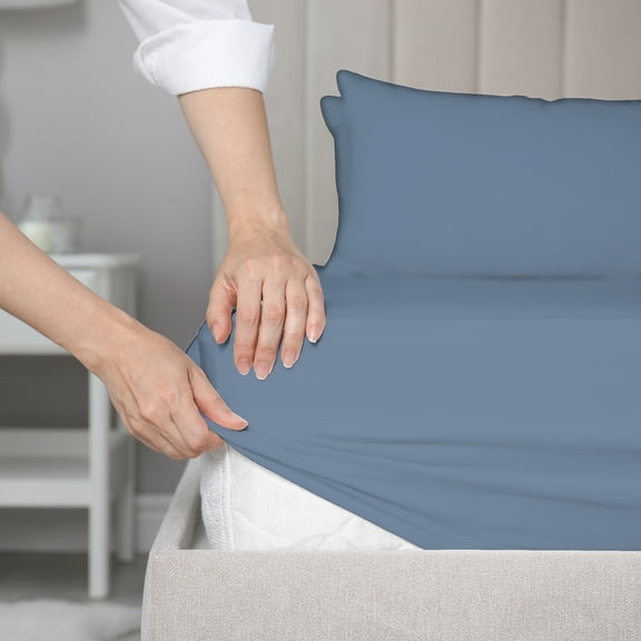 Color Sense 100% Cotton Percale Single Fitted Bedsheet Cool & Crisp King Blue