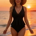thumbnail image 7 of Nfurl Tankinis for Women 2 Piece V Neck Tankini Tops with Padded Tummy Control Bathing Suits High Waisted Swim Bottoms Summer Swimwear Black,Size M, 7 of 7