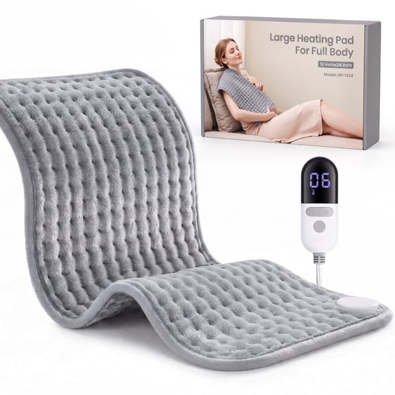 Maxkare 12 x 24 Heating Pad with 4 Heat Settings & Auto Shut-off, for Back Neck Shoulders Stress & Cramps Relief, Gray