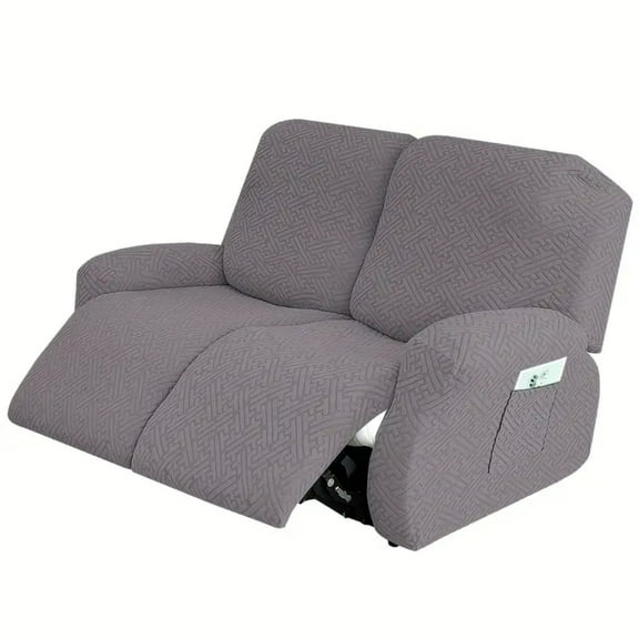 Lavish Cover Stretch Recliner Loveseat Cover, Non-Slip Slipcovers for Recliner Loveseat, Washable Furniture Protector with Pocket & Elastic Bottom for Kids Pets, 2 Seaters, Light Gray