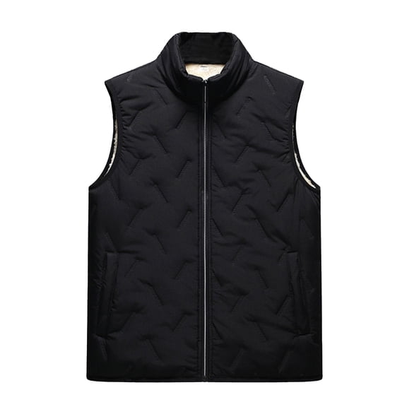 WTOBBY Men's Stand Collar Quilted Vest Jacket, Solid Color Sleeveless Down Cotton Coat, Lightweight Insulated Layer for Casual and Outdoor Wear,Black L