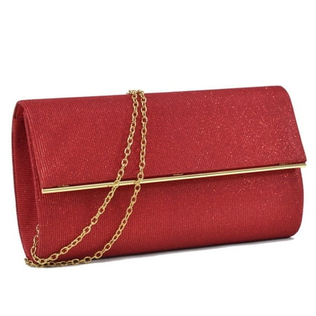 Chain Strap Clutch Dasein Glitter Frosted Evening Clutch with Removable Chain Strap and Polished Goldtone Frame Clasp Closure ()