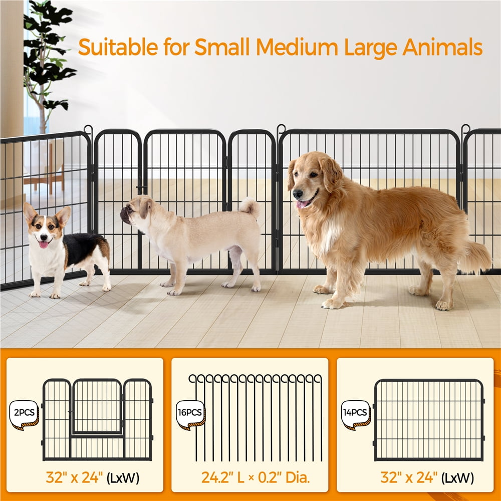Yaheetech 24"H 32 Panels Metal Dog Playpen Outdoor Indoor Fence Pen, Black