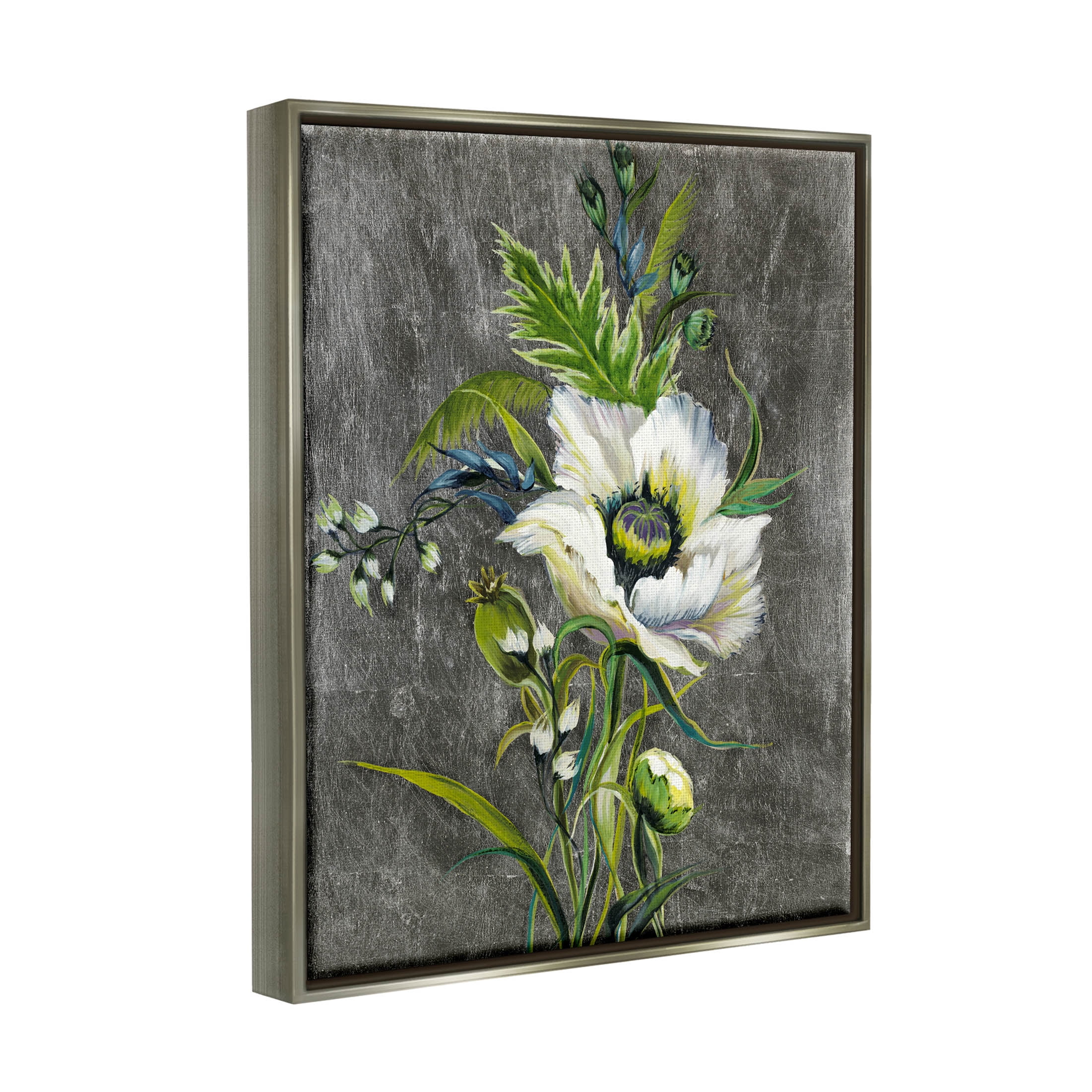 Stupell Industries Detailed Flower Buds Bloom Graphic Art Luster Gray Floating Framed Canvas Print Wall Art, Design by Liz Jardine