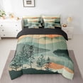 thumbnail image 2 of jejeloiu Chic Natural Scenery 7-Piece Twin Bedding Sets,Ink Painting Aesthetic Bedding Comforter Set,Teal Orange Sheet Sets For Adult,Super Cozy Room Decor Reversible, 2 of 8