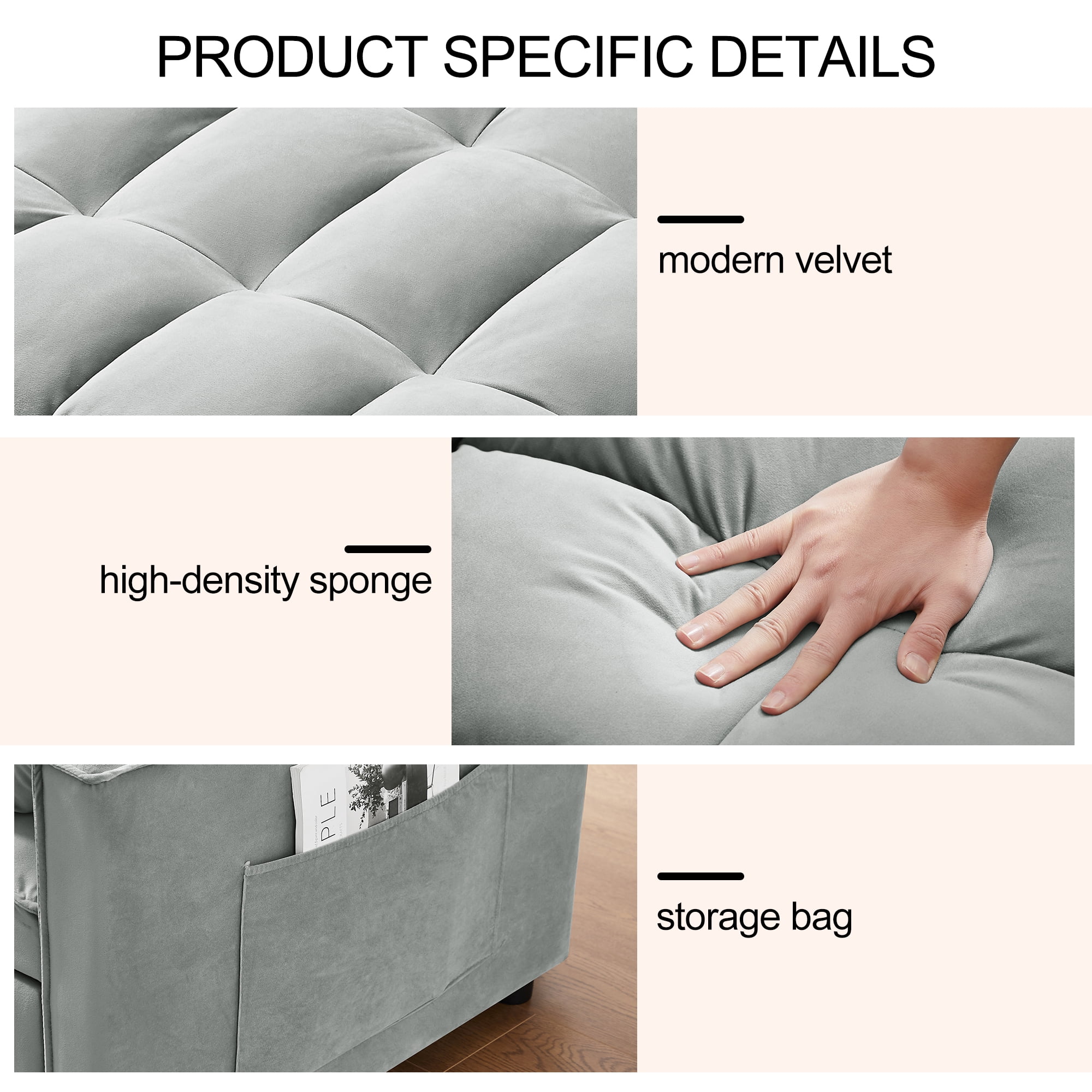 Leumius Convertible Sofa Bed,3 in 1 Sleeper Sofa with Pull Out Bed,Loveseat Couch with Adjustable Backrest for Living Room,Gray