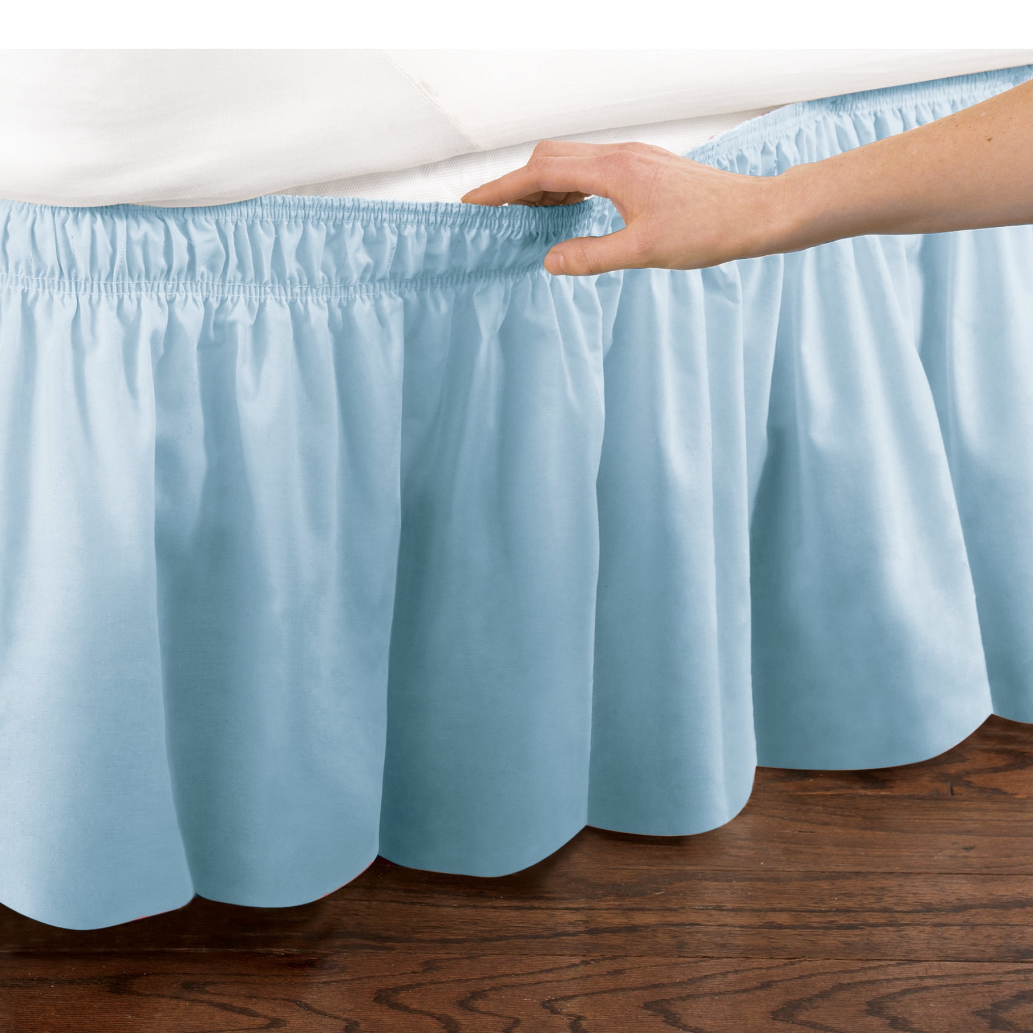 ct Discount Store Elastic Ruffle Bed Skirt Easy Warp Around King/Queen size, Bed Skirt Pins Included (King/Queen, Blue)