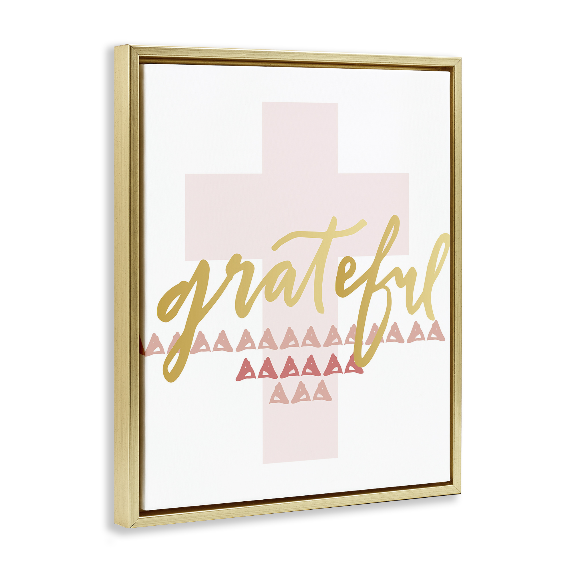 Stupell Industries Grateful over Cross Religious Painting Gold Floater Framed Art Print Wall Art, 17 x 21