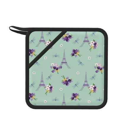 

1 PCS Pot Holders for Kitchen - Heat Resistant Silicone Pot Holders with Hanging Loop dragonfly Tower flower Non Slip Oven Hot Pads Potholders for Decor Baking Cooking Kitchen