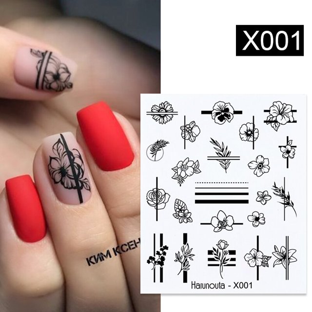 Harunouta 1 hoja de calcomanías al agua para uñas, transferencia de lavanda, hojas de flores de primavera, pegatinas para decoración de uñas, manicura DIY Tan Jianjun unisex