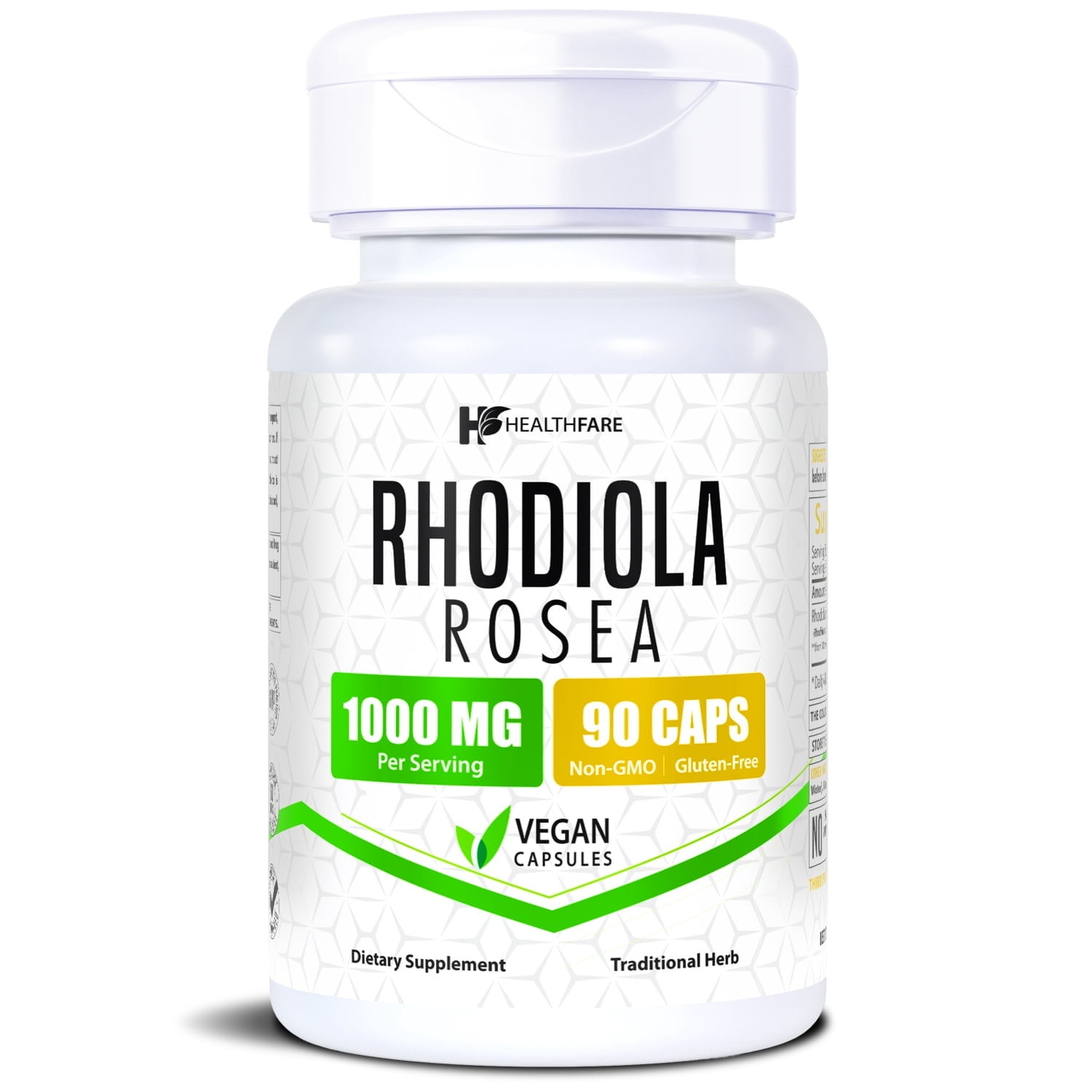 HealthFare Rhodiola Rosea 1000mg | Energy, Stress & Focus Support | 90 Vegan Capsules | Non-GMO, Gluten-Free | Made in USA
