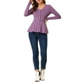 thumbnail image 3 of INSPIRE CHIC Women's Peplum Sweater V Neck Long Sleeve Ribbed Knit Tops L Purple, 3 of 9