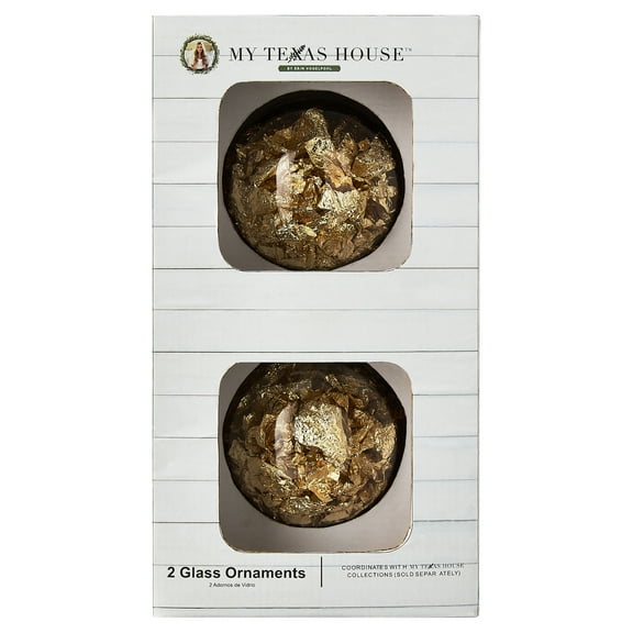 2 Count Gold Foil Glass Ornaments, 4 in, by My Texas House