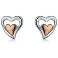 thumbnail image 3 of Bling Jewelry Womens Romantic Petite Two-Toned Double Heart Stud Earrings, Rose Gold Sterling Silver, 3 of 6