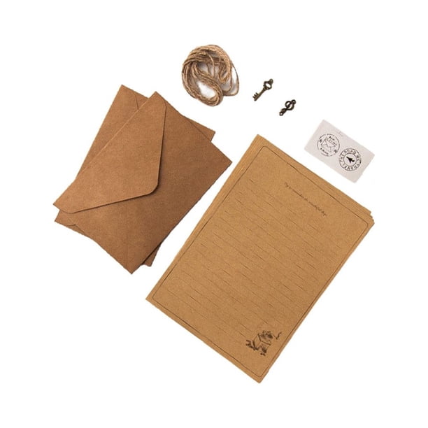 Methold Sobres Kraft de 12 piezas, papel de carta de superficie lisa, sobres hechos a mano, accesorios de estampado, sello adhesivo, suministro cartulina tipo 4