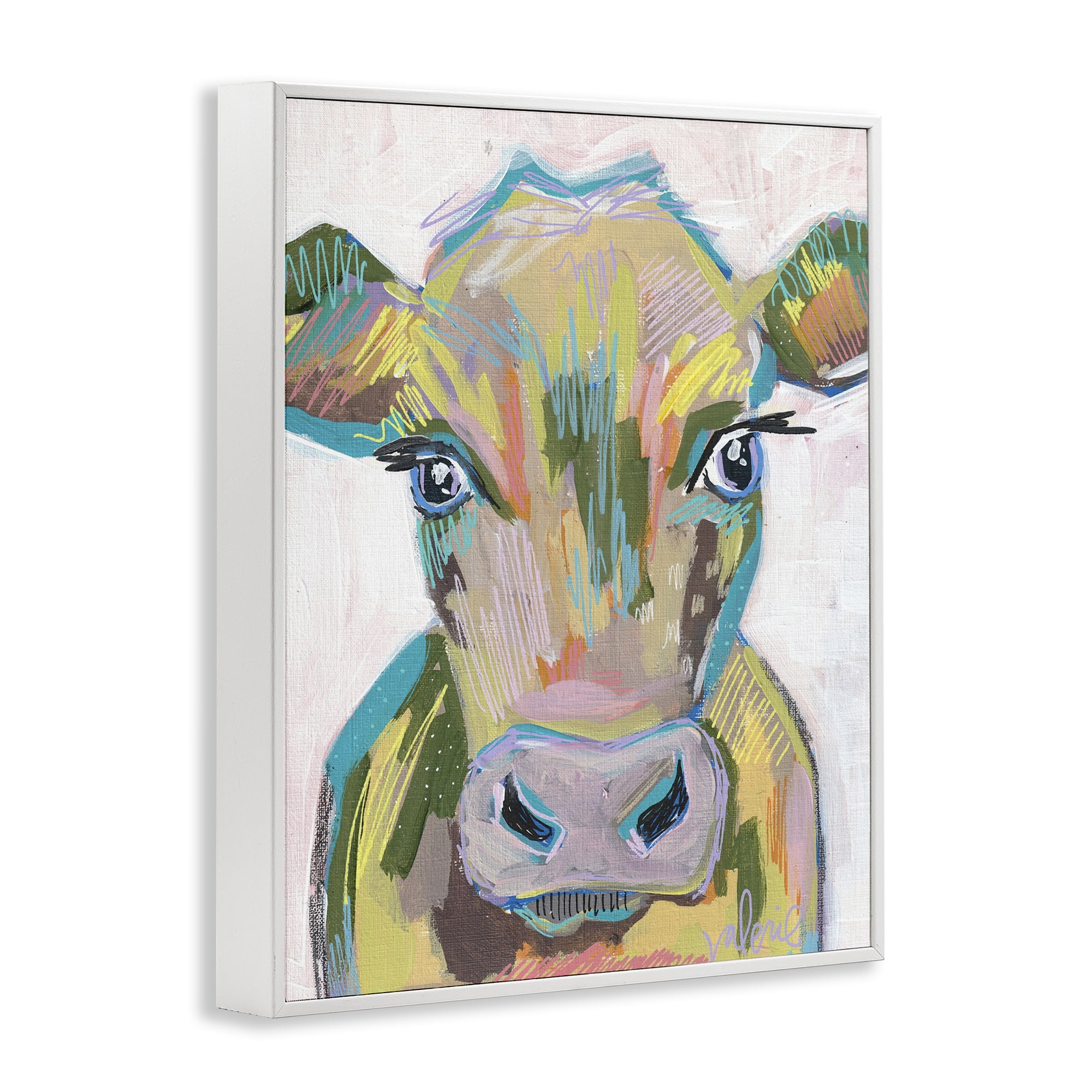 Stupell Industries Vivid Cow Visage Animals & Insects Painting White Framed Art Print Wall Art, 24 x 30
