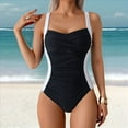 thumbnail image 4 of Women'S Ruched Swimsuit Flat Tummy Control Halter Adjustable Elegant Sports Monokini Black + White XL, 4 of 9