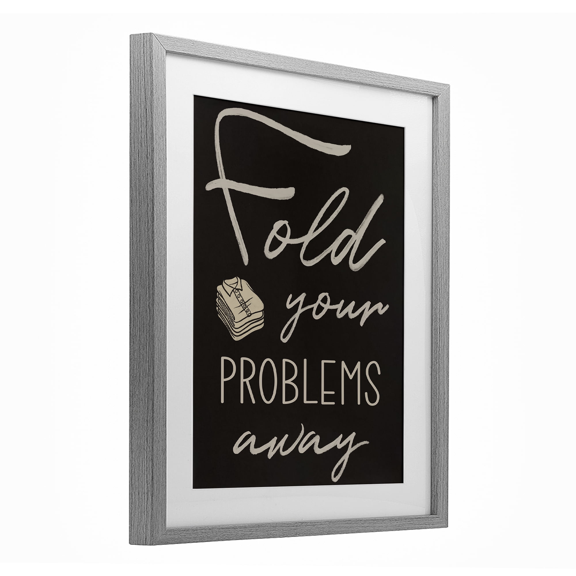 Fold Your Problems Away Gray Framed Print Under Glass, design by Marcus Prime