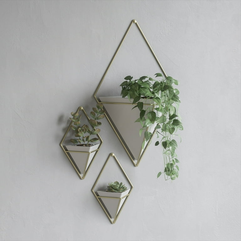 Umbra Trigg Geometric Hanging Planter Wall Decor (Large), White/Brass Umbra Trigg Geometric Hanging Planter Wall Decor (Large), White/Brass