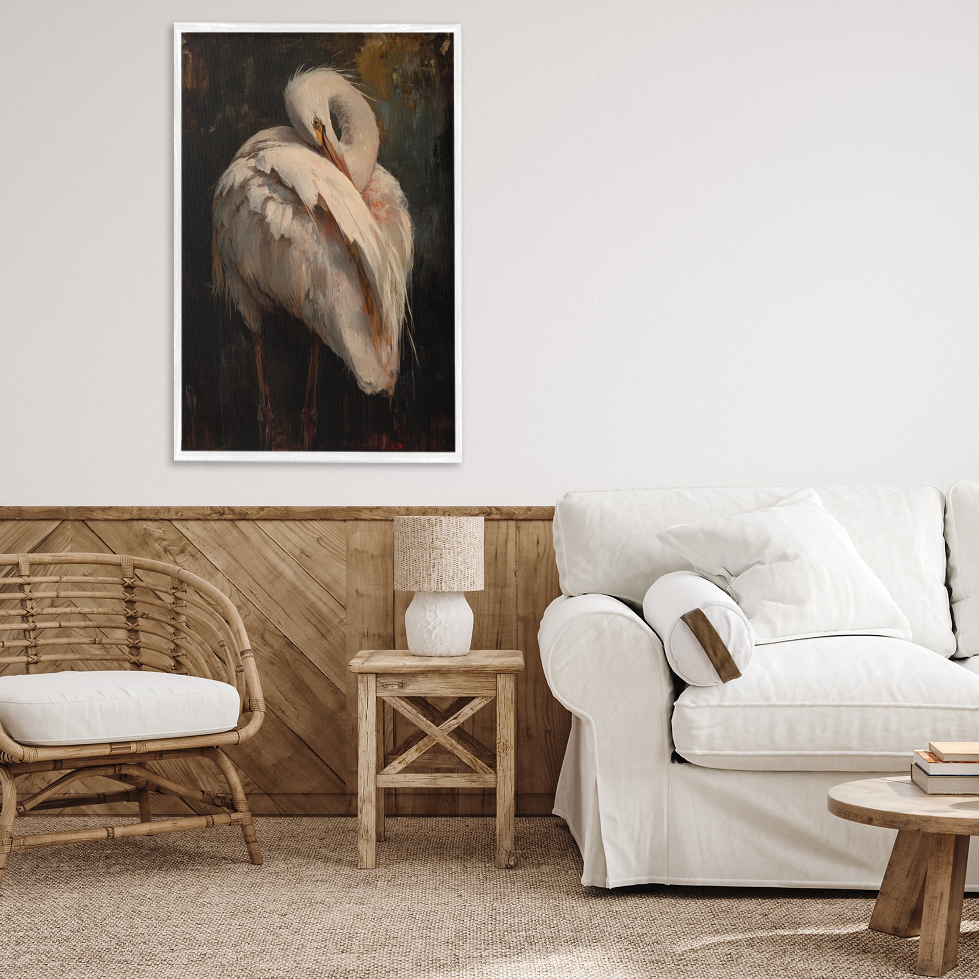 Stupell Industries Sleeping Egret in Golden Light White Framed Giclee Art, design by Petal Prints Design