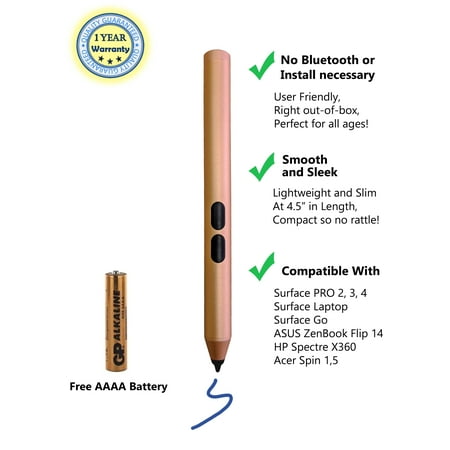 Smartpen Surface Stylus with 1024 Levels of Pressure Sensitivity Pen Aluminum Body, Laptop Stylus Mini Pen 2019 Microsoft Surface Pro, Surface Pro 5, Surface Pro 4, with Free AAAA Battery - (Best Battery Life Laptop 2019)