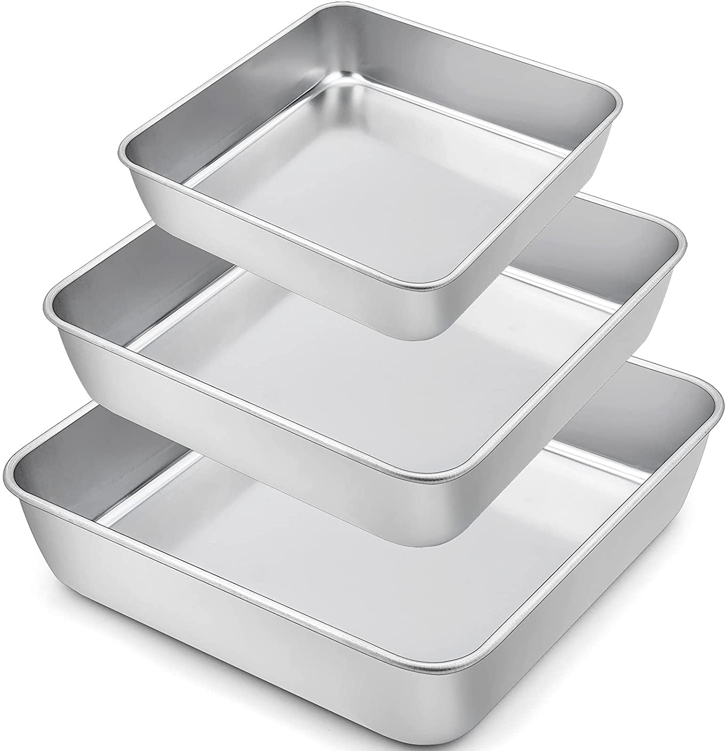 Healthy & Heavy Duty Stainless Steel Square Baking Lasagna Brownie Pan with Lid for Meal Prep Storage Transporting Food Dishwasher Safe TeamFar 6 Inch Square Cake Pan with Lid 2 Pans & 2 Lids 