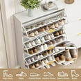 thumbnail image 4 of Slim Shoe Cabinet with 3 Flip Drawers, Fluted Shoe Cabinet Storage for Entryway, Narrow Shoe Storage Cabinet, Modern Freestanding Shoe Rack Organizer for Entryway, White, 4 of 8