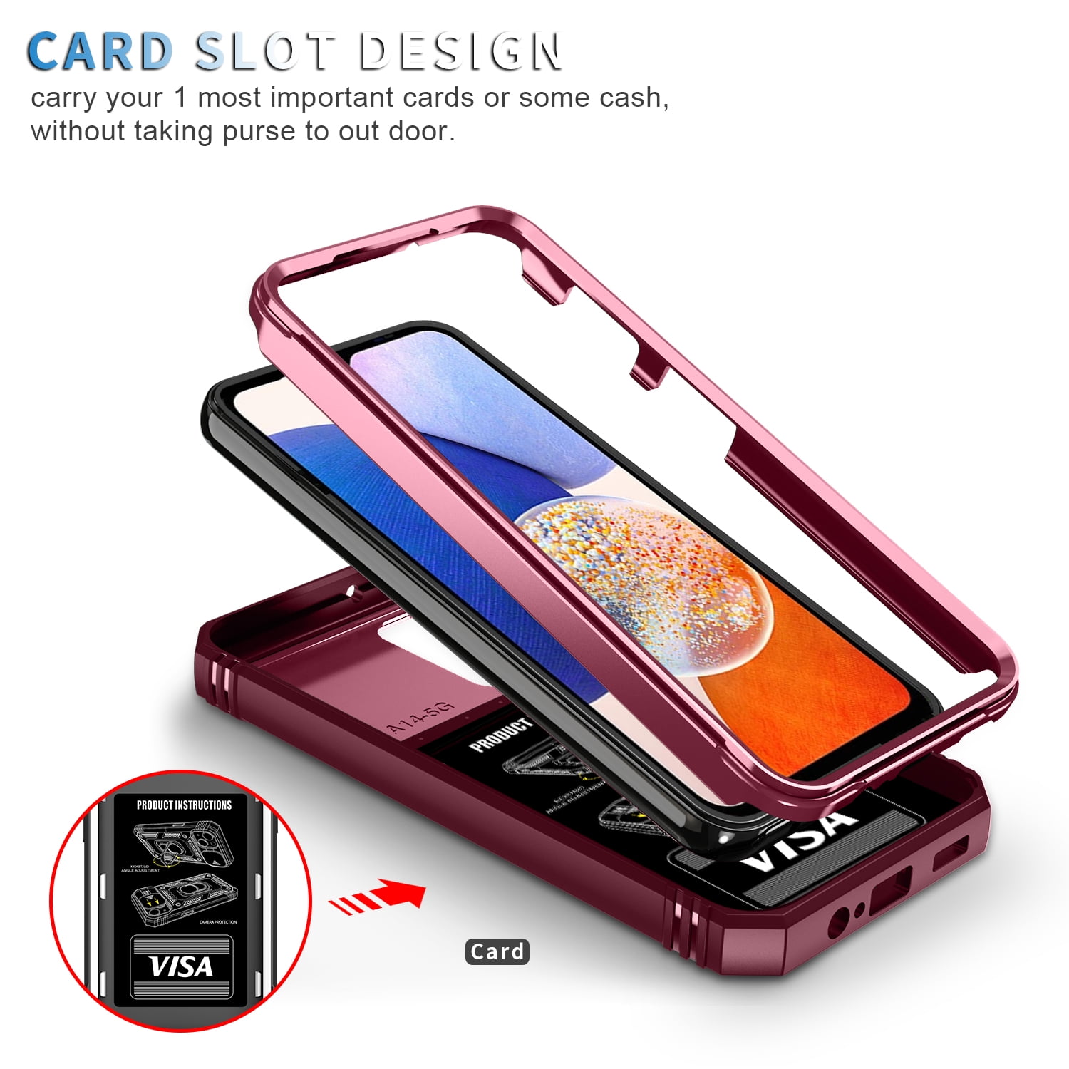 Dteck Card Holder Case for Samsung Galaxy A25 5G,Shockproof Rubber