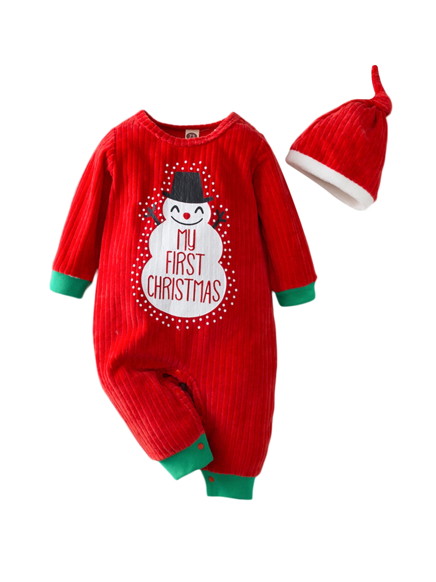 Baby Pajama 0-3 Month Fleece Footie Romper My First Christmas Snowman NEW 